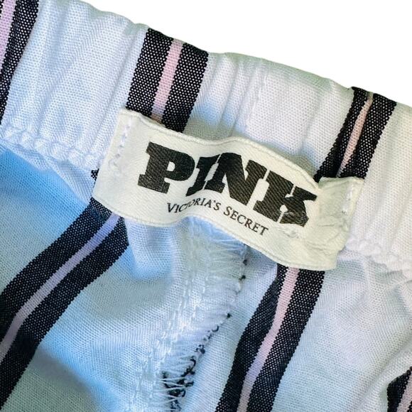 VICTORIA’S SECRET PINK Pajama Shorts S White Black Stripe Ruffle Hem Cotton - Picture 3 of 6